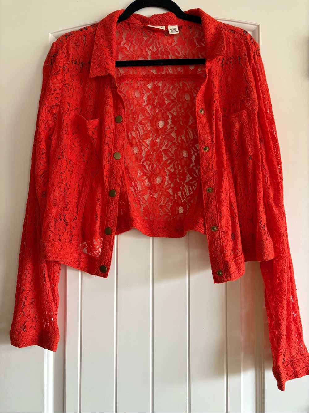 Lace Button-Front Jacket - Orange